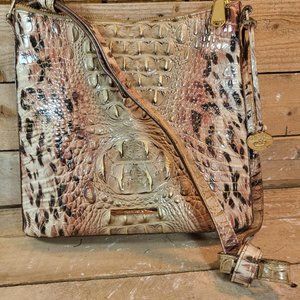 BRAHMIN LOVELY CROC GOLD METALLIC EMBOSSED LEATHER HANDBAG